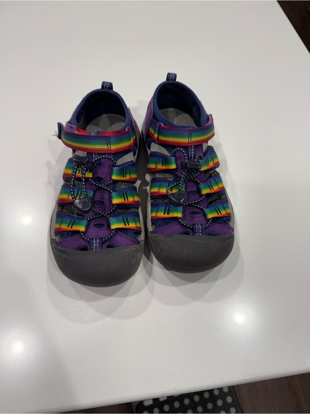 KEEN Newport H2 Kids Sandals Purple Rainbow Striped Closed Toe Bungee US 3